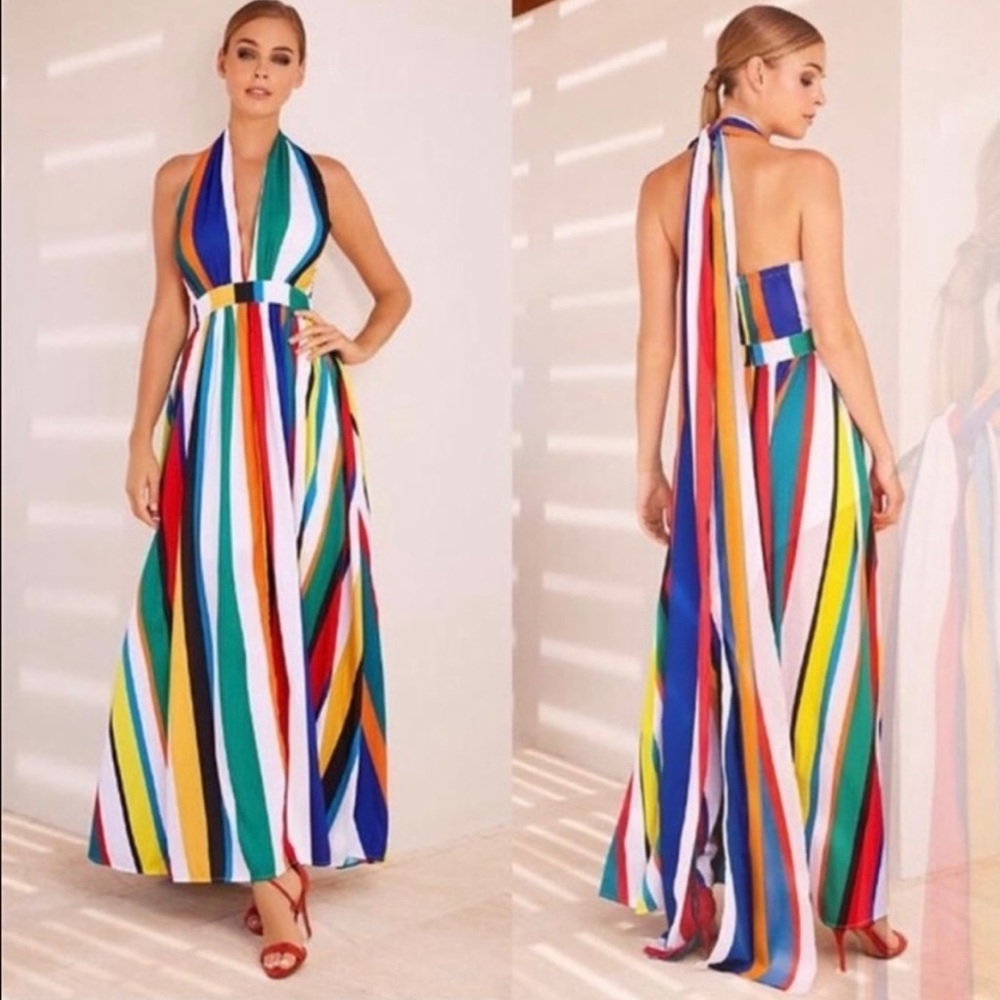 Boston Proper Stripe Halter Maxi (Size 10) NWT